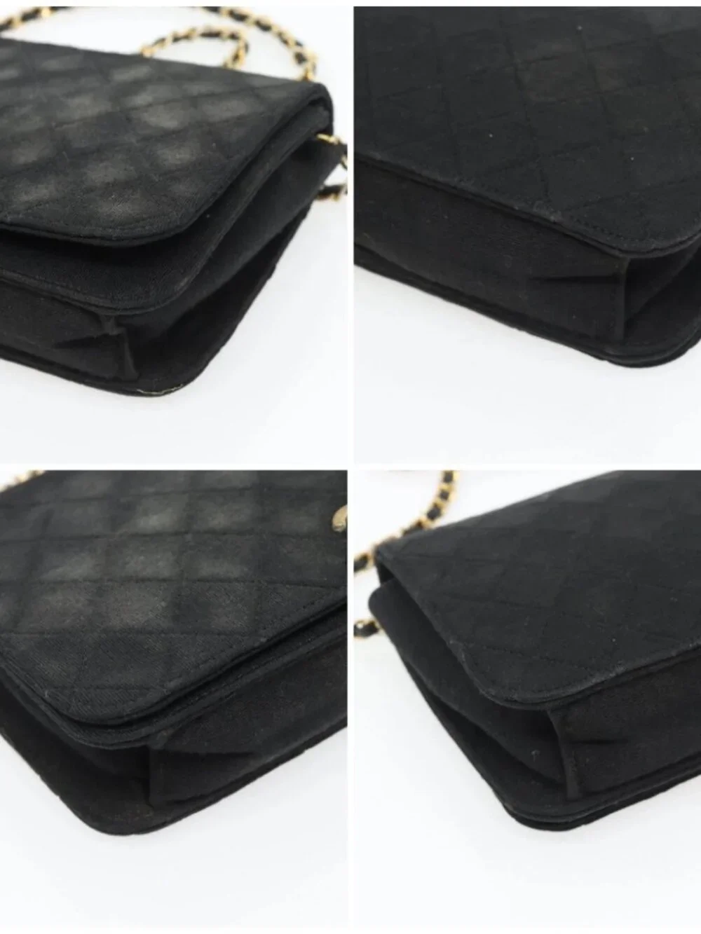 CHANEL Matelasse Chain Shoulder Bag Cotton Black Gold CC Auth bs34166